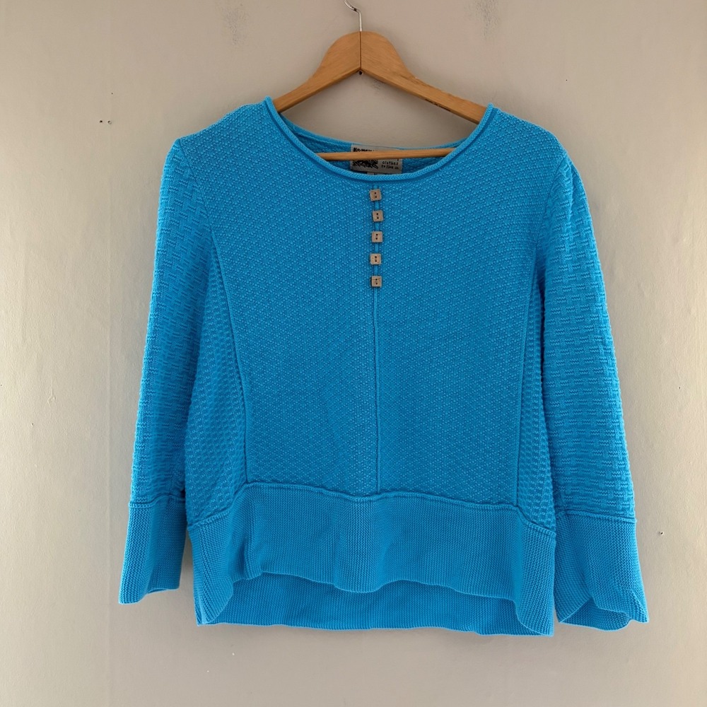 Habitat Clothes to Live In Roll Neck Sweater Size M Blue Art to Wear Knit Button